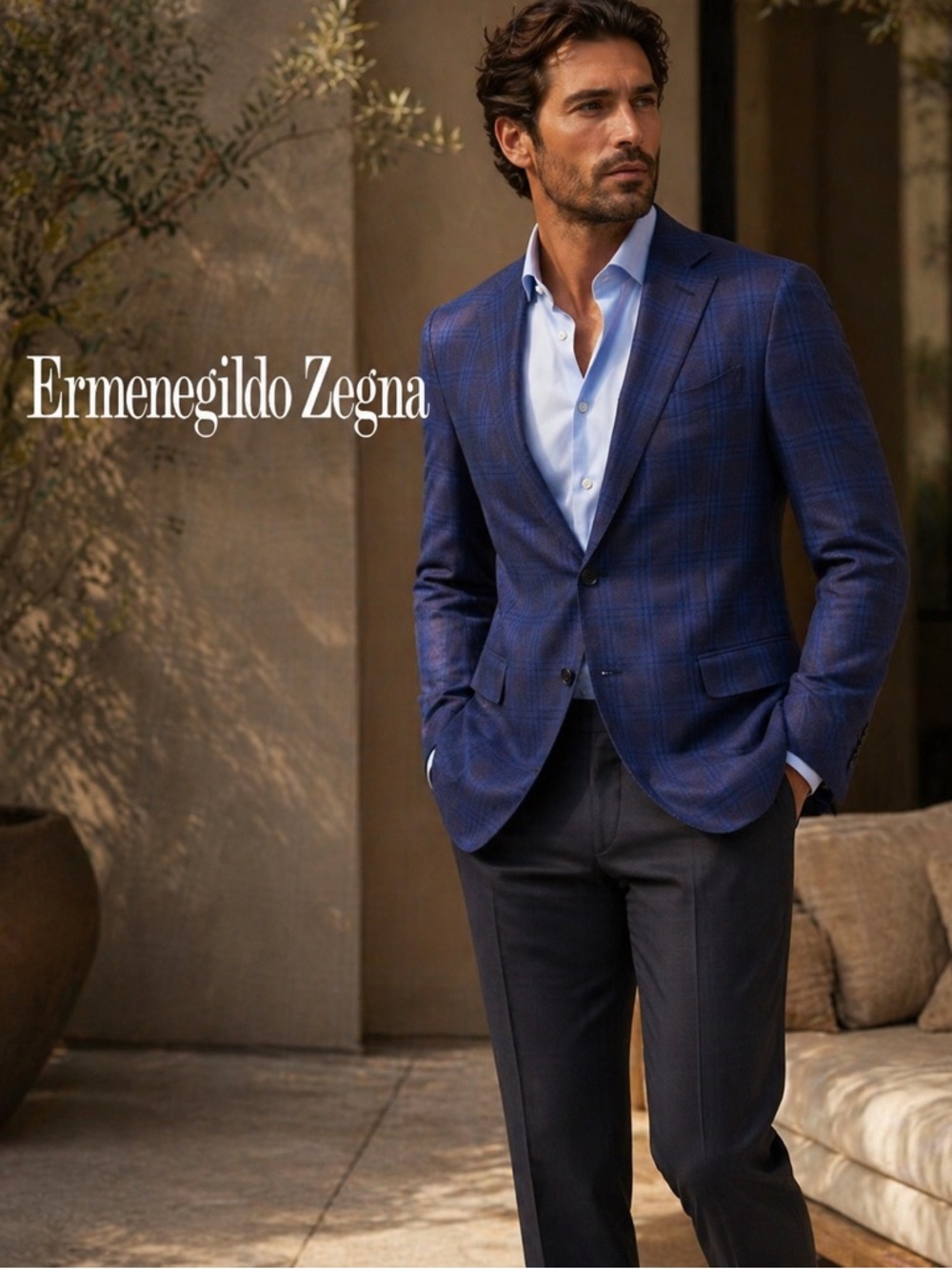 Ermenegildo Zegna Blue Microcheck Wool Blazer Mila 15Milmil15 Style